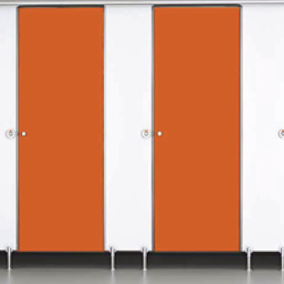 white and orange toilet cubicle