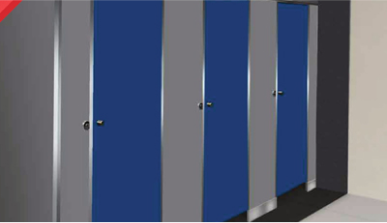 blue toilet cubicles